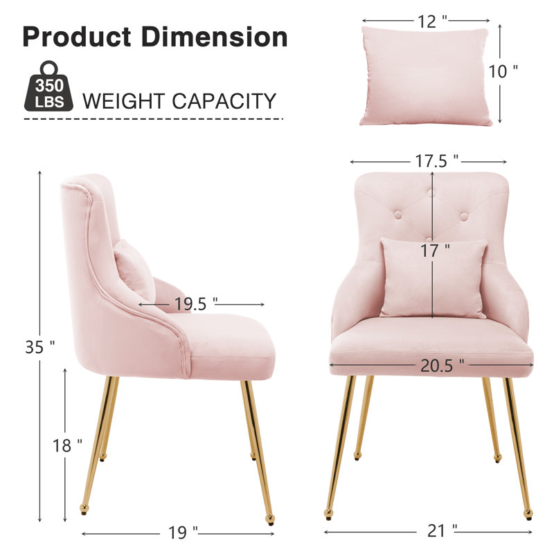 Dorsi Velvet Upholstered Button Tufted Modern Dining Chair, Pink, Gold