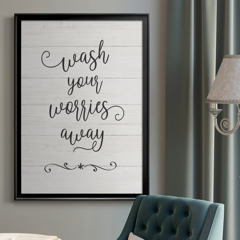 «Wash Worries», art textuel sur toile, Cadre noir, H 30,5 po x l 42,5 po x P 1,5 po