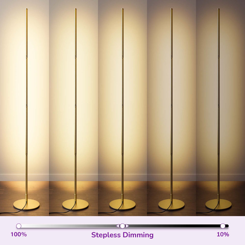 Adjustable Height Dimmable LED Corner Floor Lamp with Remote Control, Gold, 2