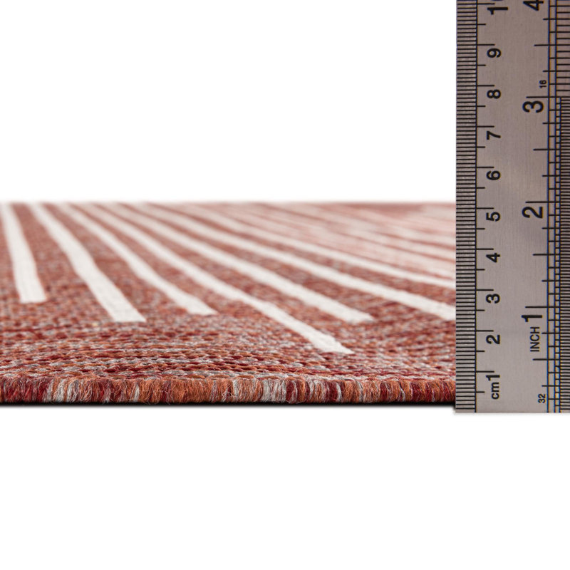 Tapis intérieur / extérieur rayé en polypropylène tissé à la machine en rouge clair, Rectangle 6 pi x 9 pi
