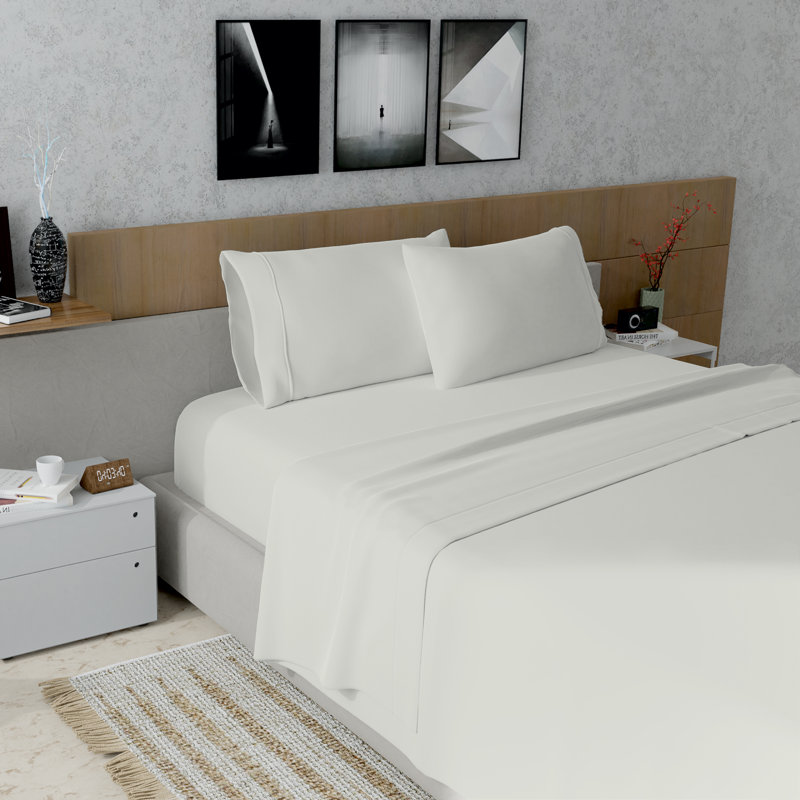 Kal 100% Cotton Sheet Set, Ivory, Queen