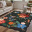  Tapis cerise lavable à la machine à motif floral noir-109922988