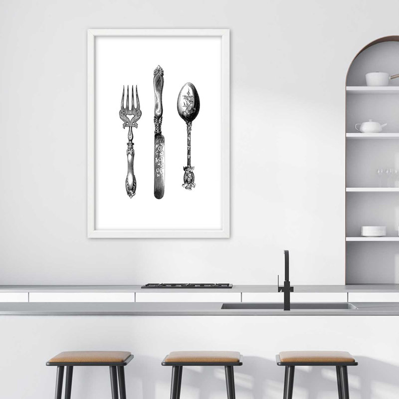 Rustic Cutlery - Single Picture Frame Print, White, 90cm H x 60cm W