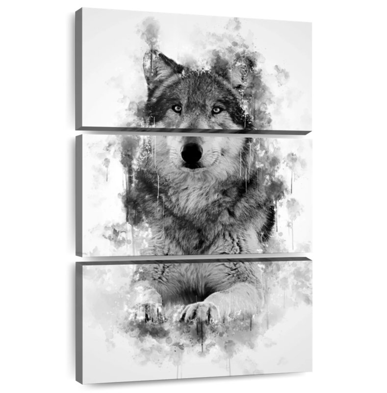 Brampt Wolf Sitting Black And White, 45" H x 28" W