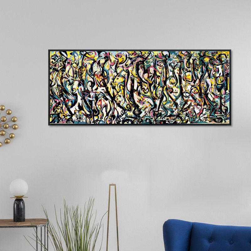 Framed Canvas Giclee Print Abstract Mural by Jackson-Pollock Home Decor(Black Slim Frame,20"x48")