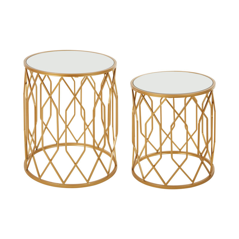 Elms Glass Top Drum Nesting Tables