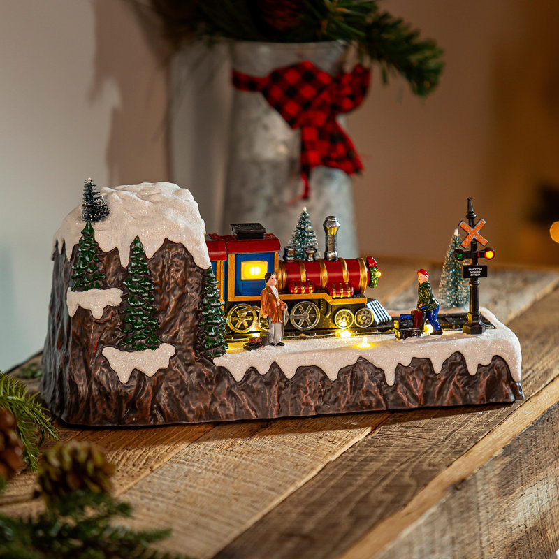 12.6" Long LED Christmas Scene with Moving Train and Music Table Decor