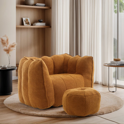 Fauteuil à billes en tissu respirant avec repose-pieds compressible et repose-pieds amovible