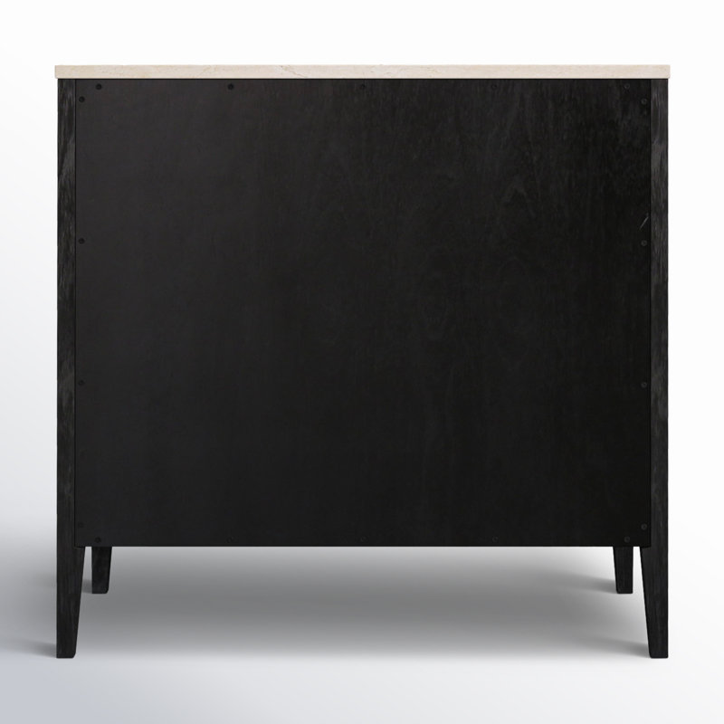 Mayfair 3 Drawer Wood and Marble Chest, Washed Black/Ivory
