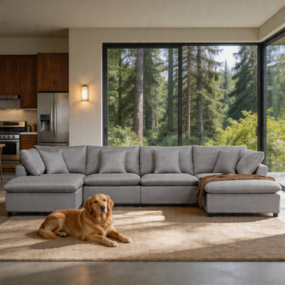 Burwell 143" U-Shaped Modular Velvet Sectional, 6-Piece with Removable Ottomans | Cozy & Pet-Friendly
