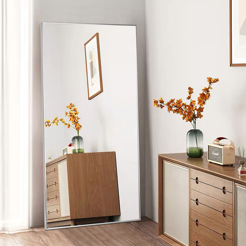 Talma Wood Flat Mirror, Light Gray, 59" H x 36" W