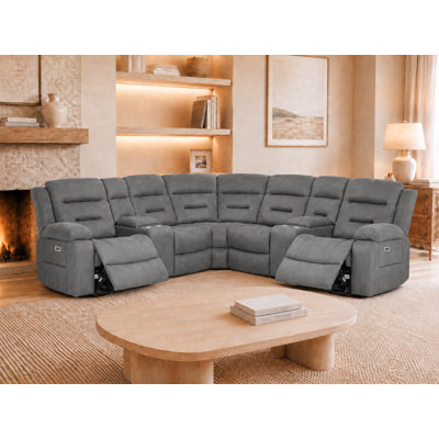 Canapé modulaire inclinable électrique en tissu 109 po avec 2 fauteuils inclinables, consoles avec porte-gobelets, ports USB et Type-C