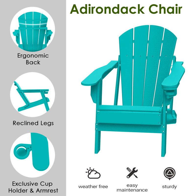 Chaise Adirondack pliante en polyéthylène haute densité Anelie, Bleu sarcelle