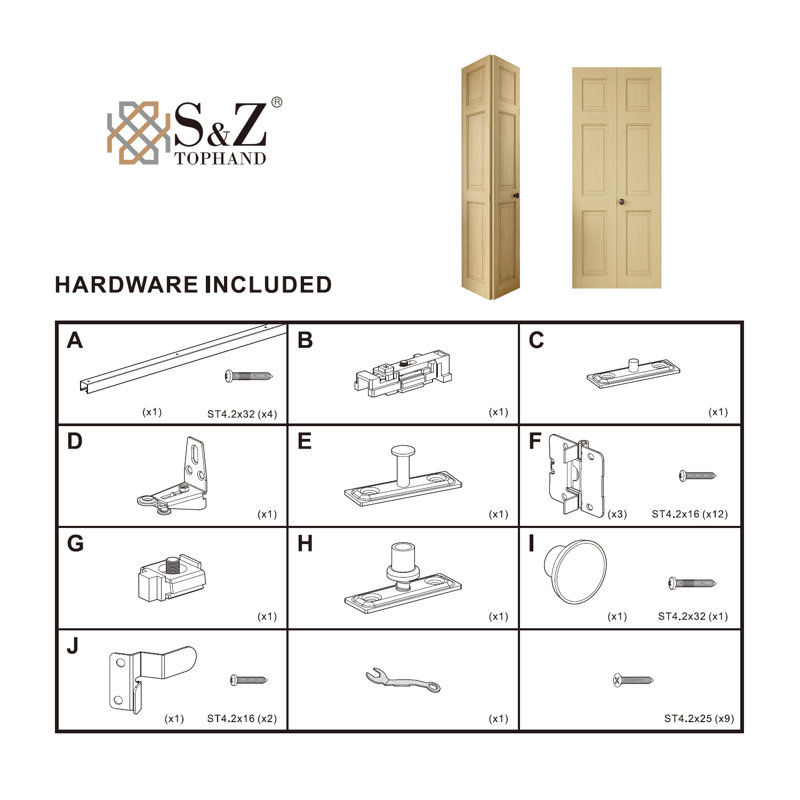 Portes pliantes en bois non finis à panneaux S&Z TopHand®, porte de placard, dalle de portes intérieures en bois de pin, porte de grange avec quincaillerie et poignée