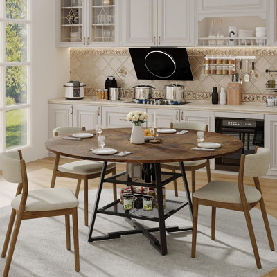 Table de salle à manger de 47 pouces pour 4 à 6 personnes, table de cuisine en bois avec tablette de rangement, table de salle à manger