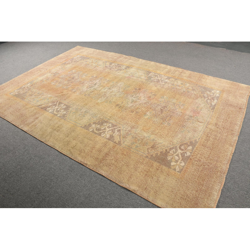 Tapis turc vintage fait main, au motif anatolien bohÃ¨me aux tons doux, pour la dÃ©coration du salon