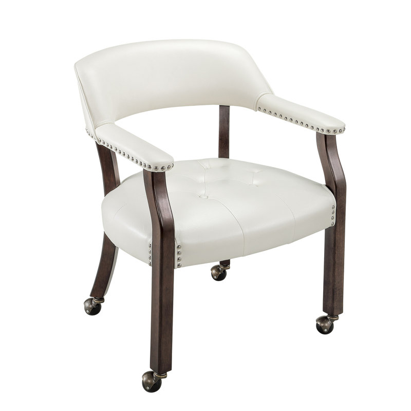 Faux Leather Swivel Armchair, White Faux Leather, Dark Brown