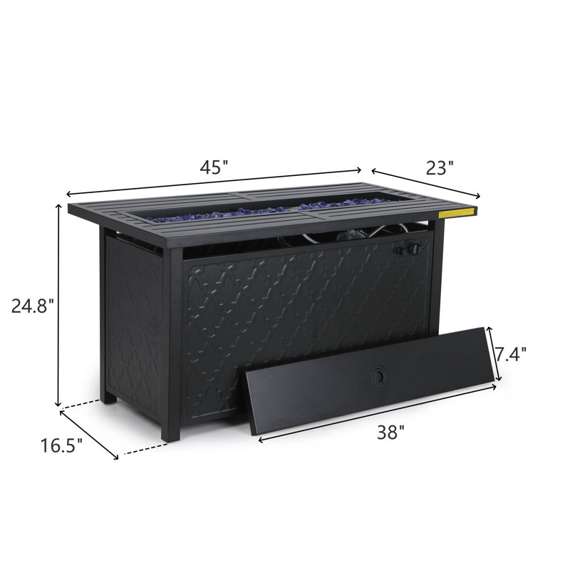 45" Rectangular Propane Gas Fire Pit Table for Outside Patio