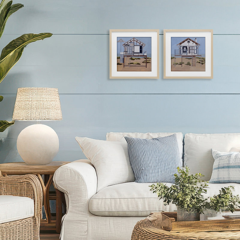«Silent Shore Beach Homes», ensemble de 2 reproductions encadrées sous verre, design par Melissa Wang, H 13 po x l 13 po