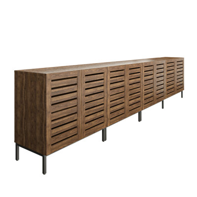 Farmhouse Large 121 in. W Sideboard Buffet Accent Storage Cabinet with Strip Skeleton Door and Adjustable shelves (set of 4) by HOMEIBRO