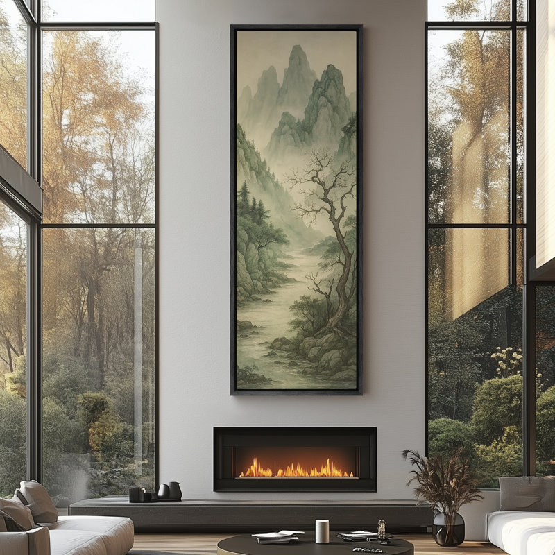 Impression sur toile encadrée, art traditionnel chinois traditionnel, Noir, H 60 po x l 20 po
