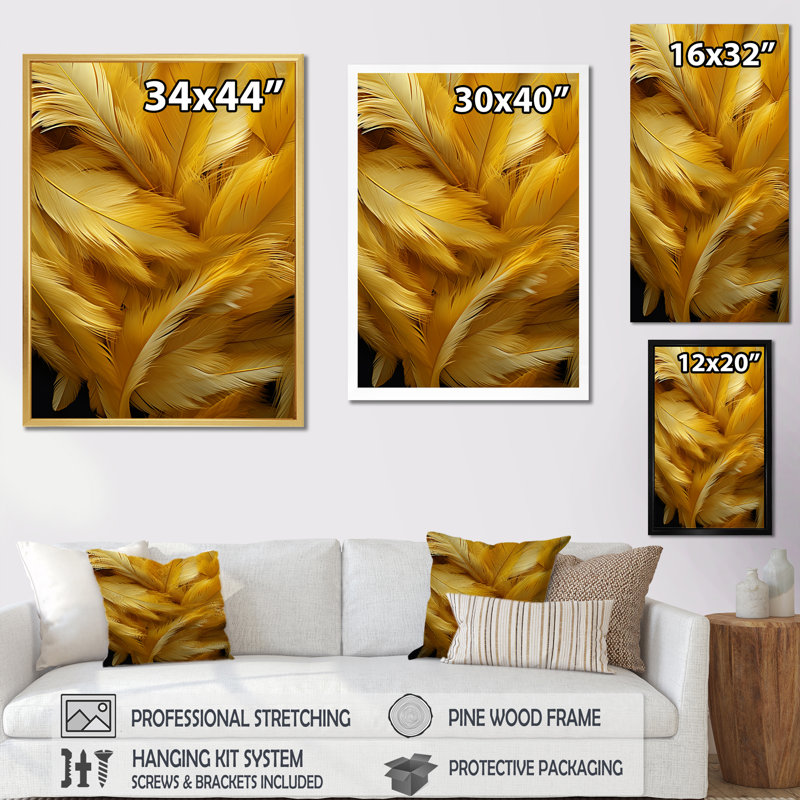 «Golden Feather Grin» sur toile, H 20 po x l 12 po x P 1 po, Cadre flottant doré
