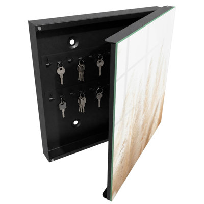 Key cabinet, Opens to the right, 30x30x5, White, Subtle grasses in warm, natural tones, 