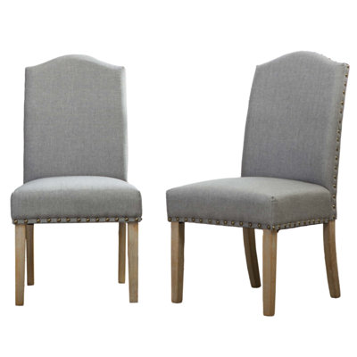 Mod Urban Style Solid Wood Nailhead Grey Fabric Padded Parson Chair, Set Of 2
