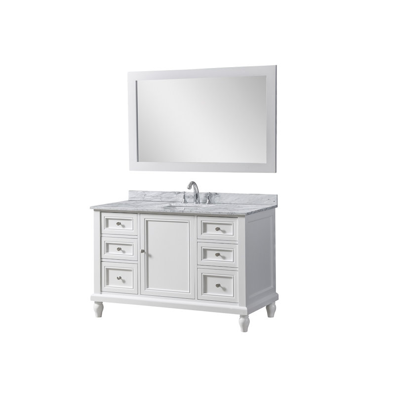 48 " W Freestanding Standard Free Standing 1 Single Vanity Bathroom Vanity With Marble Top with Mirror