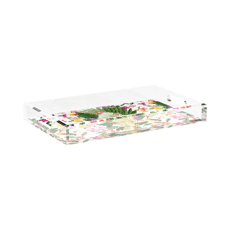 Fantasy Tropical White Acrylic Rectangle Decorative Tray, 17"W x 10.5"D x 2"H