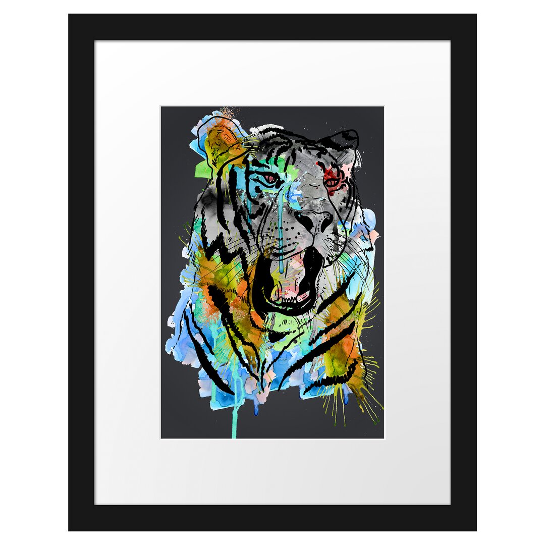 Gerahmtes Poster Roar Aquarell Schwarz