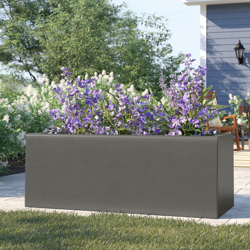 Cogburn Belmont Rectangle Planter Box, Gray, 20" H x 48" W x 18" D