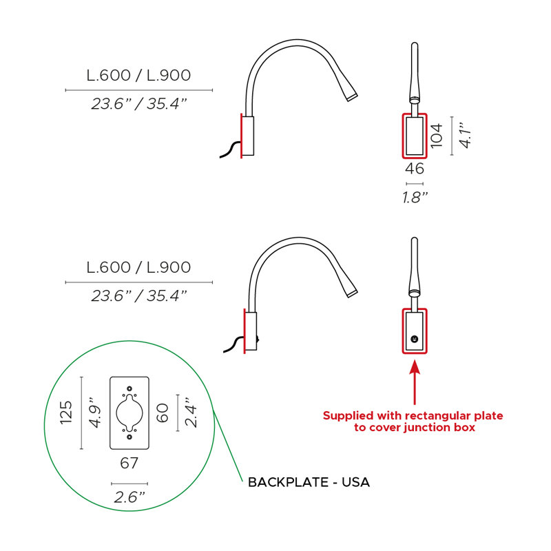 Spotlight Flexiled Ap L.900Mm, Yes, 35.3" H x 4" W x 2" D, Yes