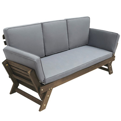 Wood Outdoor Daybed With Adjustable Seat - Soft Covers, Brown, Gray Construction And Versatile Design Water- Fabrics, Gray/Brown