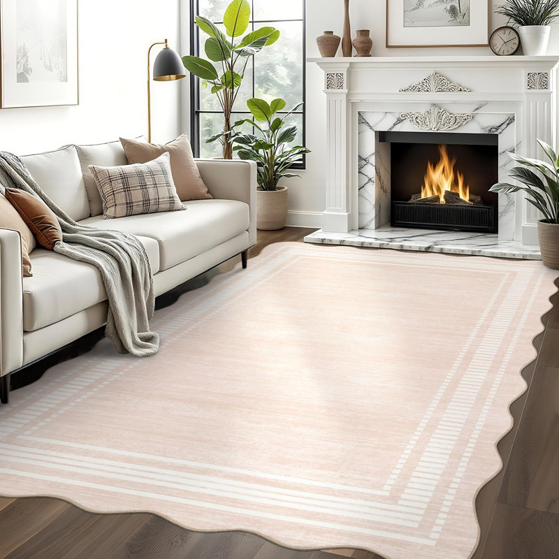 Striped Machine Printed Area Rug, Beige, Rectangle 200 x 290 cm