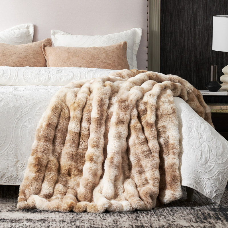 Jeté en fausse fourrure douce et luxueuse, Jeté, Tie-dye beige