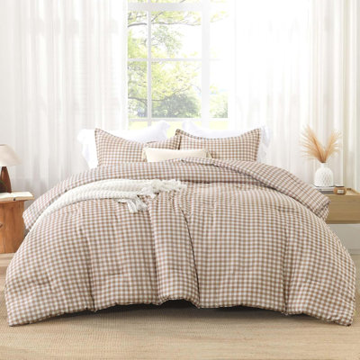 Ensemble d'édredon simple en vichy Andency brun clair (66 x 90 pouces), ensemble de literie Buffalo à carreaux brun pour enfants, 2 pièces de literie en BCBG