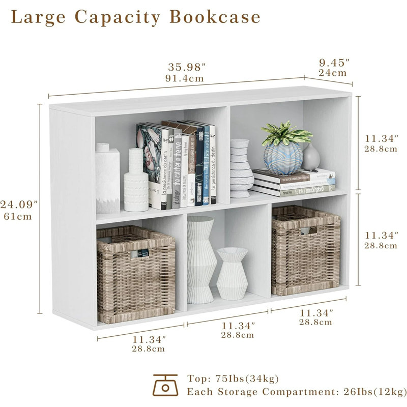 Five-Section Closed Back Bookcases, Natural Wood Storage Organizer, Modern Open Shelf Display Cabinet for Living Room Bedroom Office