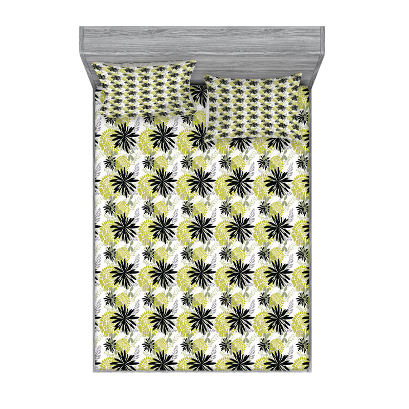 Ensemble de draps à fleurs et feuilles, Ensemble de draps pour lit double avec un drap-hou