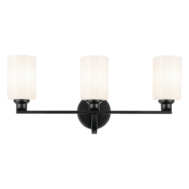 24.25" 3-Light Vanity Light with Glass, Satin Black, Opal Etched