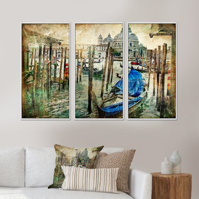 «Beautiful Venice», ensemble de 3 toiles encadrées