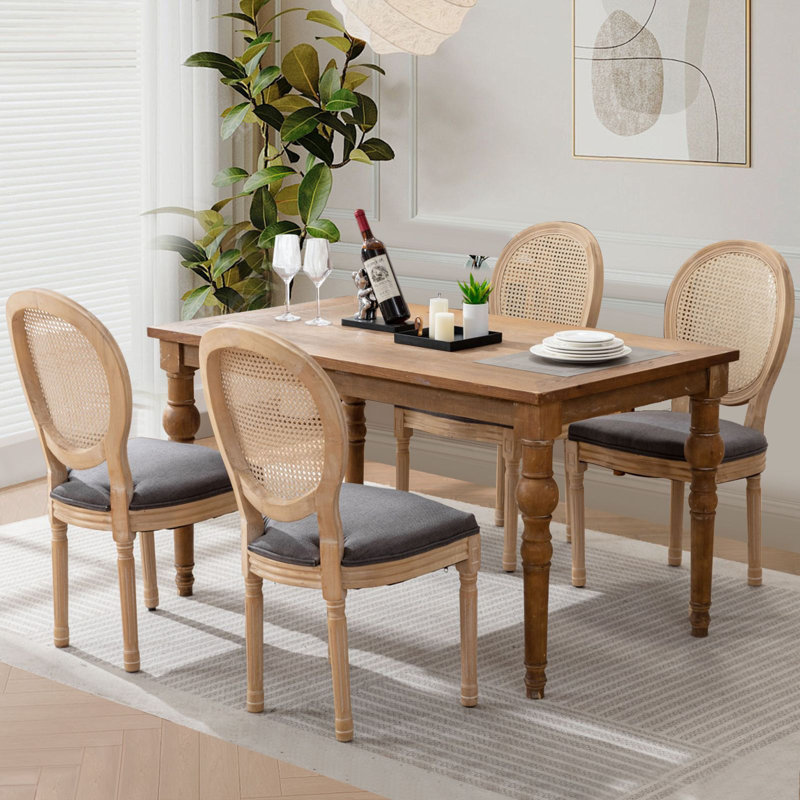 French-Style Farmhouse Dining Chair with Round Backrest, 4, Dark Gray