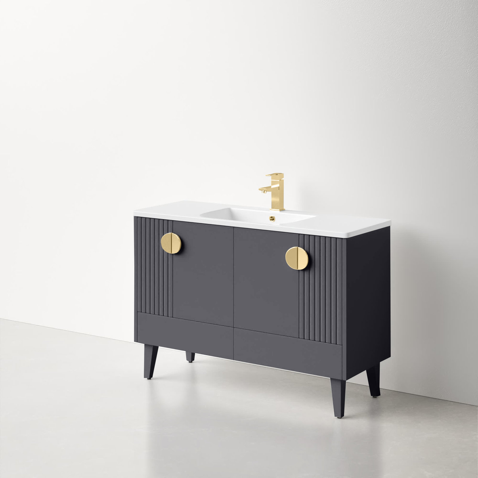 Saimah 48'' Single Bathroom Vanity, Rock Gray, Satin Brass