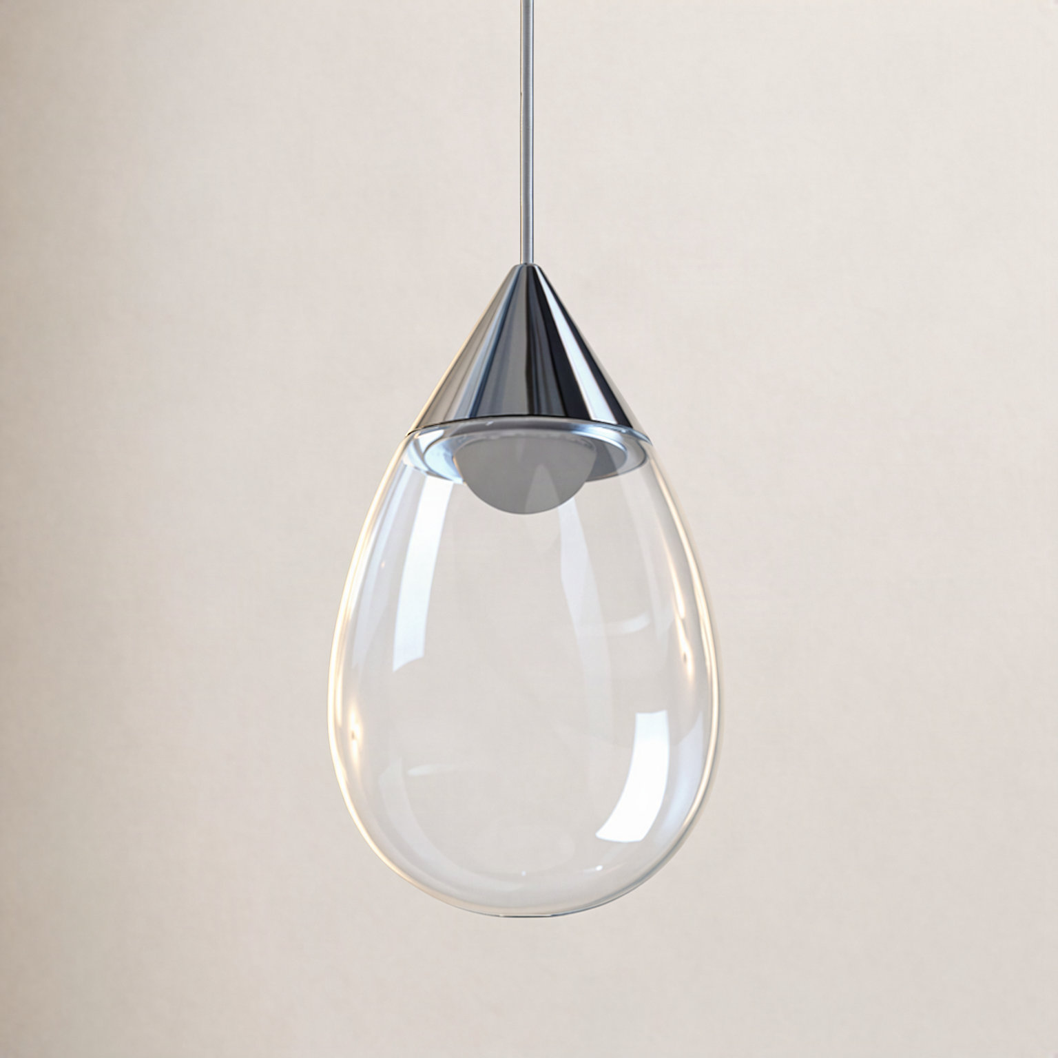 Alheidis Single Light Glass Dimmable LED Pendant, Polished Chrome, Clear