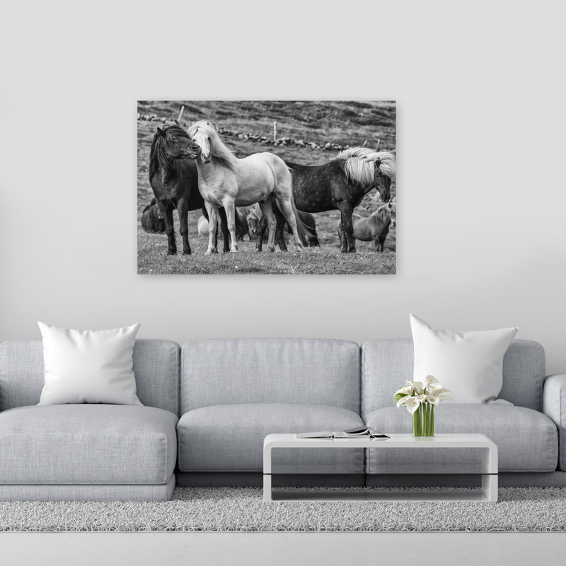 Icelandic Horse Companions Abstract Contemporary Horse Landscape Nature Wall Art Print 1 Piece Wrapped Canvas Wall Art