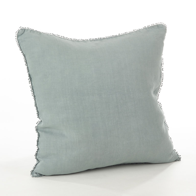 Garter Pom-poms Down Linen Reversible Throw Pillow, Blue-Gray