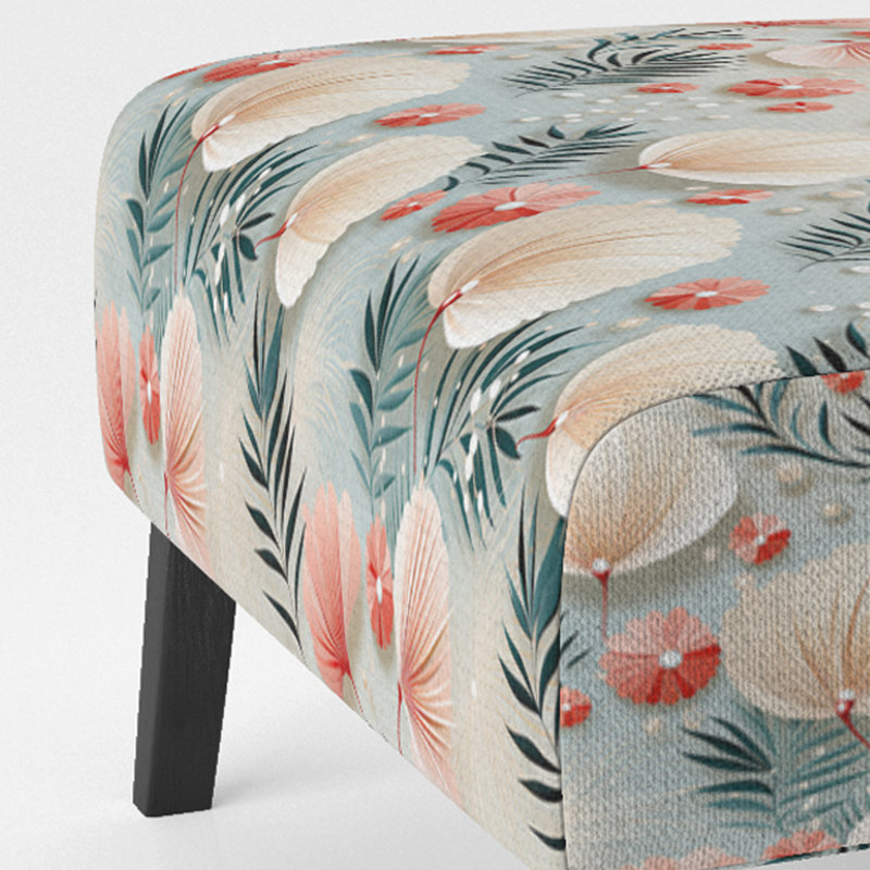 Upholstered Tropical Accent Slipper Chair C, Seaside Elegance Tropical Pattern I