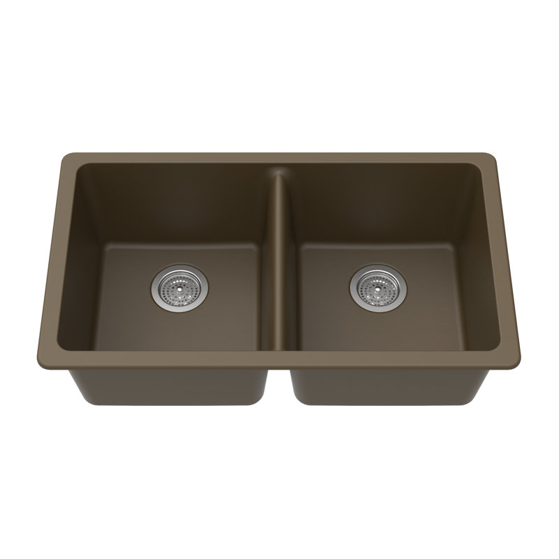 33'' L Double Bowl Granite Kitchen Sink, Mocha