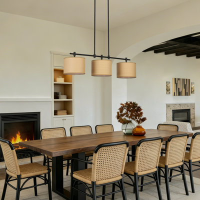 Aarzo 41" 3-Light Dimmable Drum Chandelier with Rattan Shades and Adjustable Downrods for Dining & Linving Room