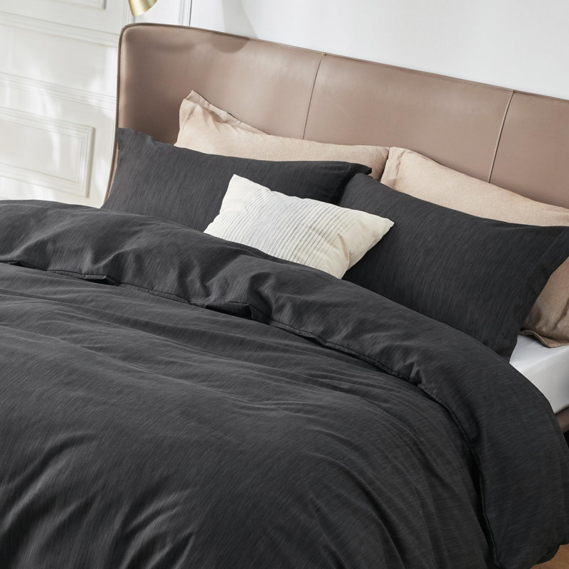 Bedsure Super Soft Cationic Dyed Duvet Cover, Full Duvet Cover + 2 Standard Pillowshams, Heathered Black